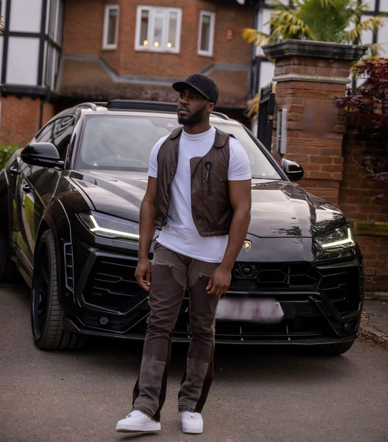 Double Knee Flare Jeans in Brown