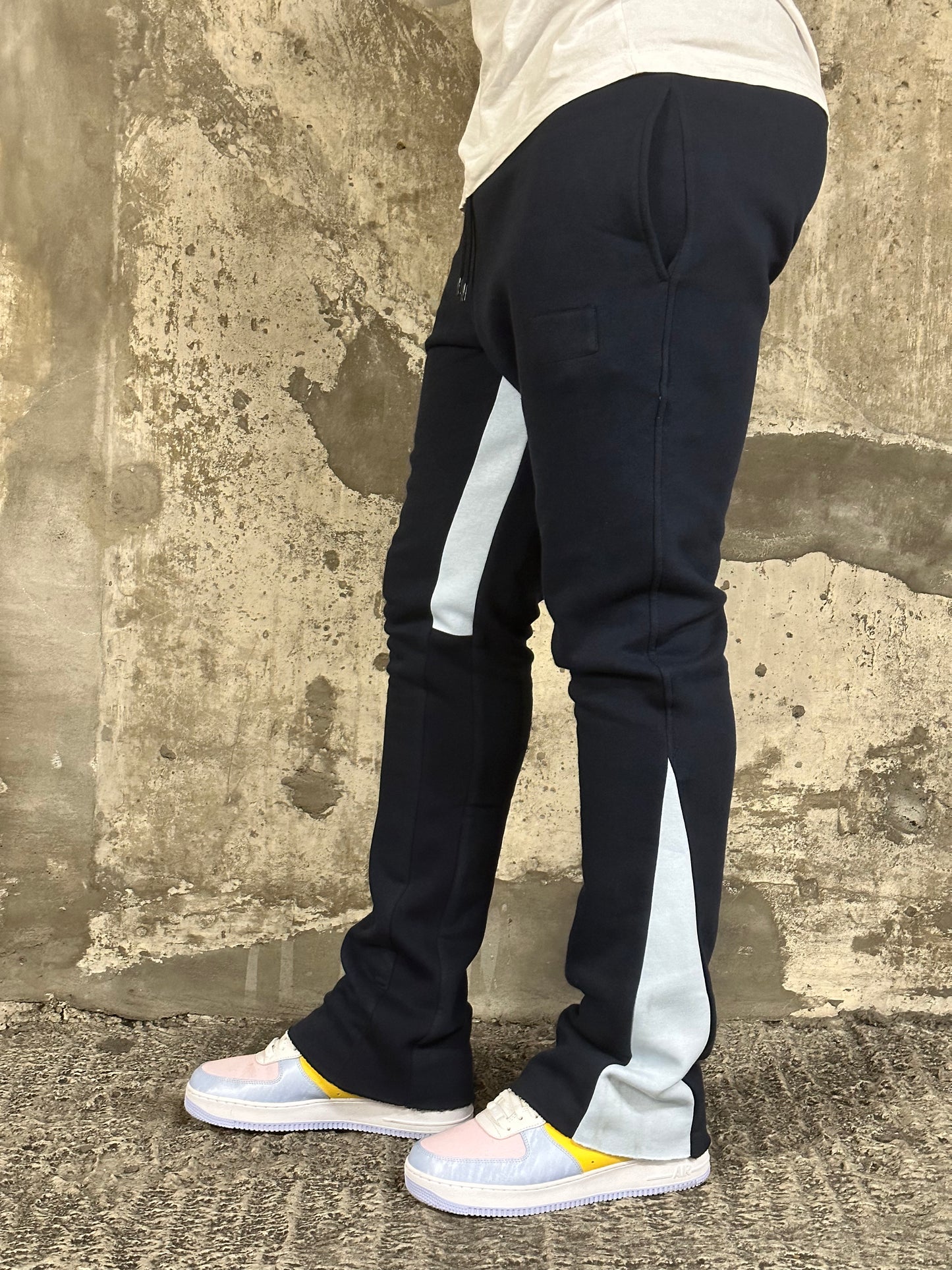 8 Flare Track Bottoms in Navy Blue