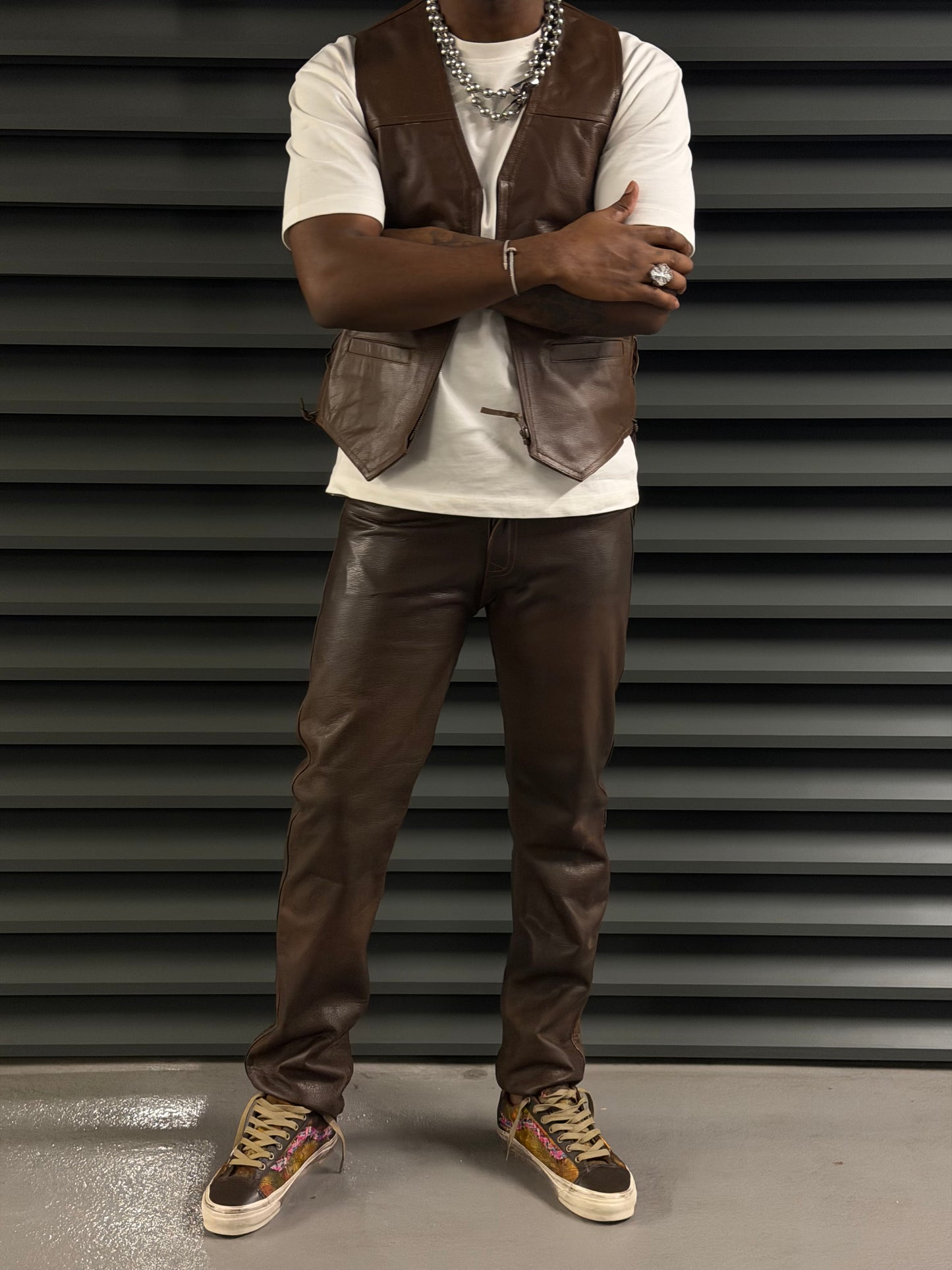 Brown Leather Tapered Pants