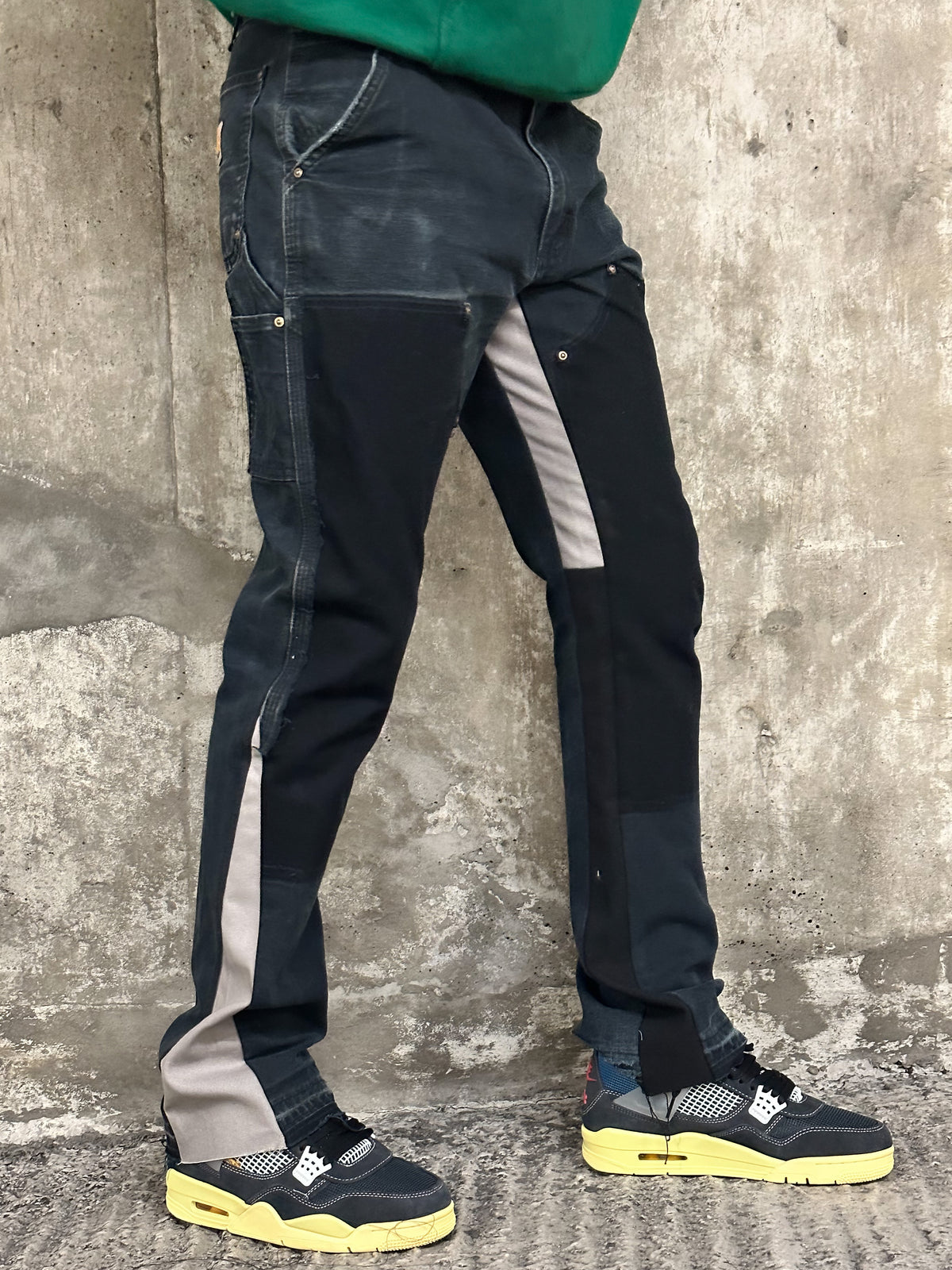 Double Knee Flare Jeans in Black & Grey
