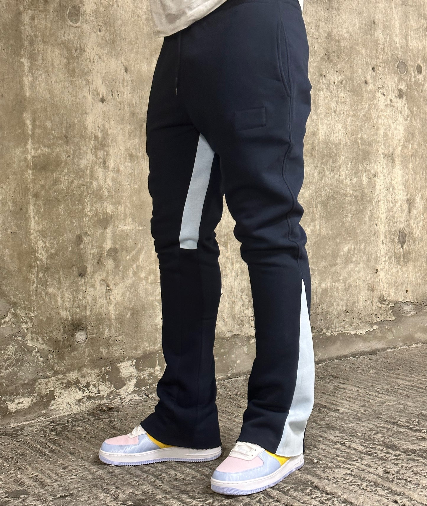 8 Flare Track Bottoms in Navy Blue