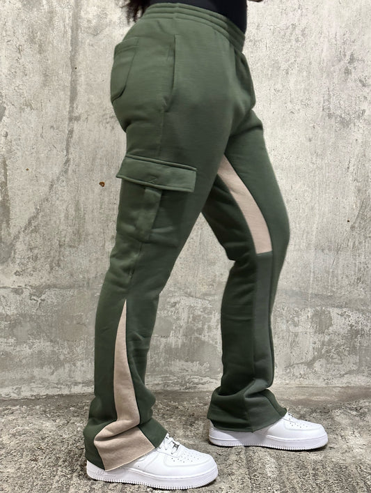 8 Flare Track Bottoms Green/Beige