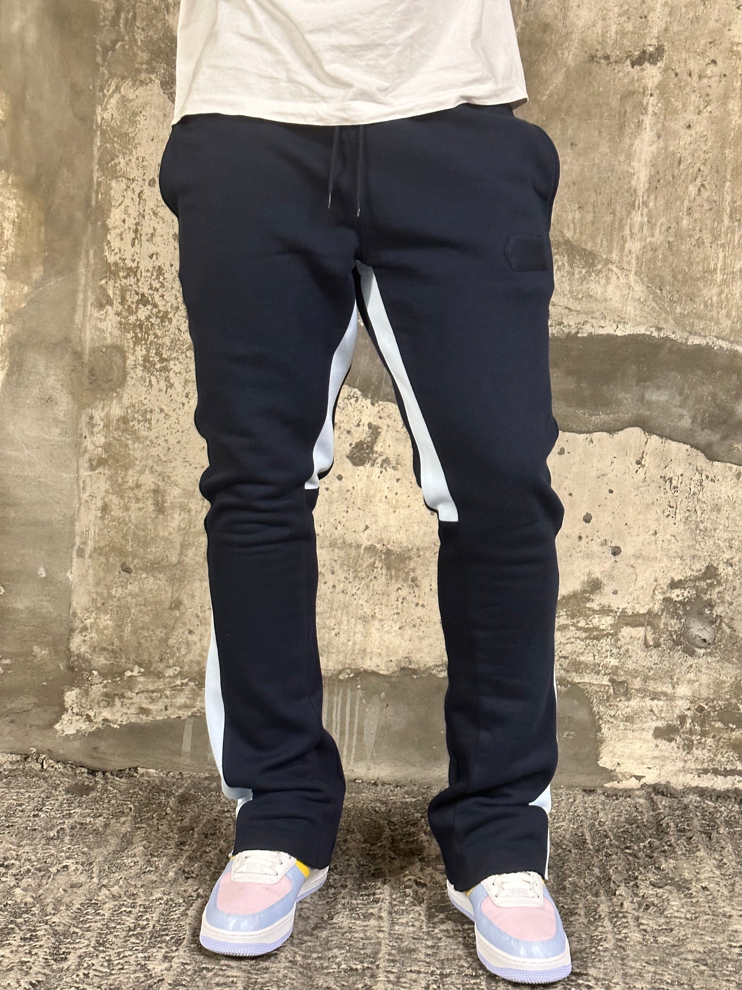 8 Flare Track Bottoms in Navy Blue