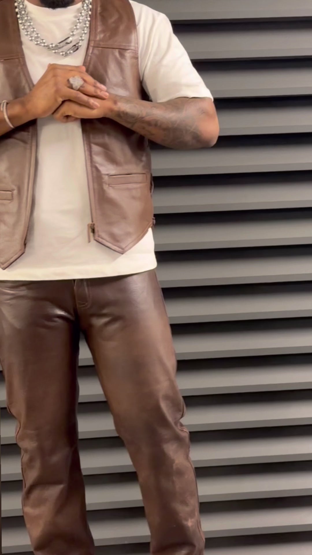 Brown Leather Tapered Pants