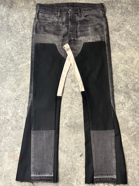 Double Knee Flare Jeans in Dark Grey & Black