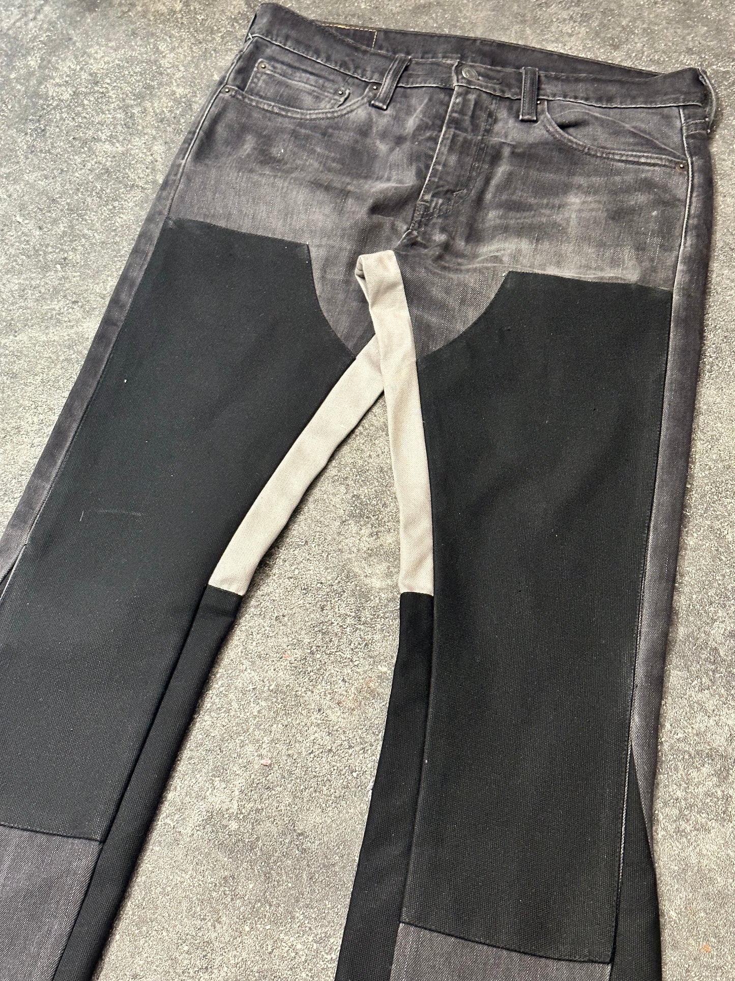 Double Knee Flare Jeans in Dark Grey & Black