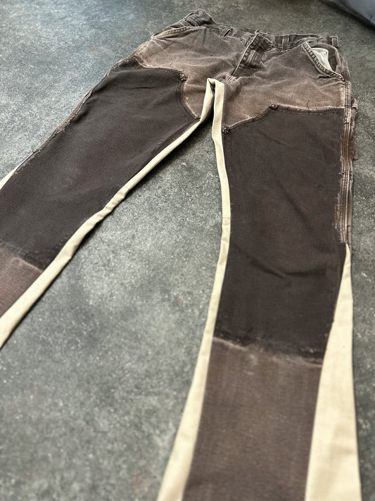 Double Knee Flare Jeans in Brown/Cream